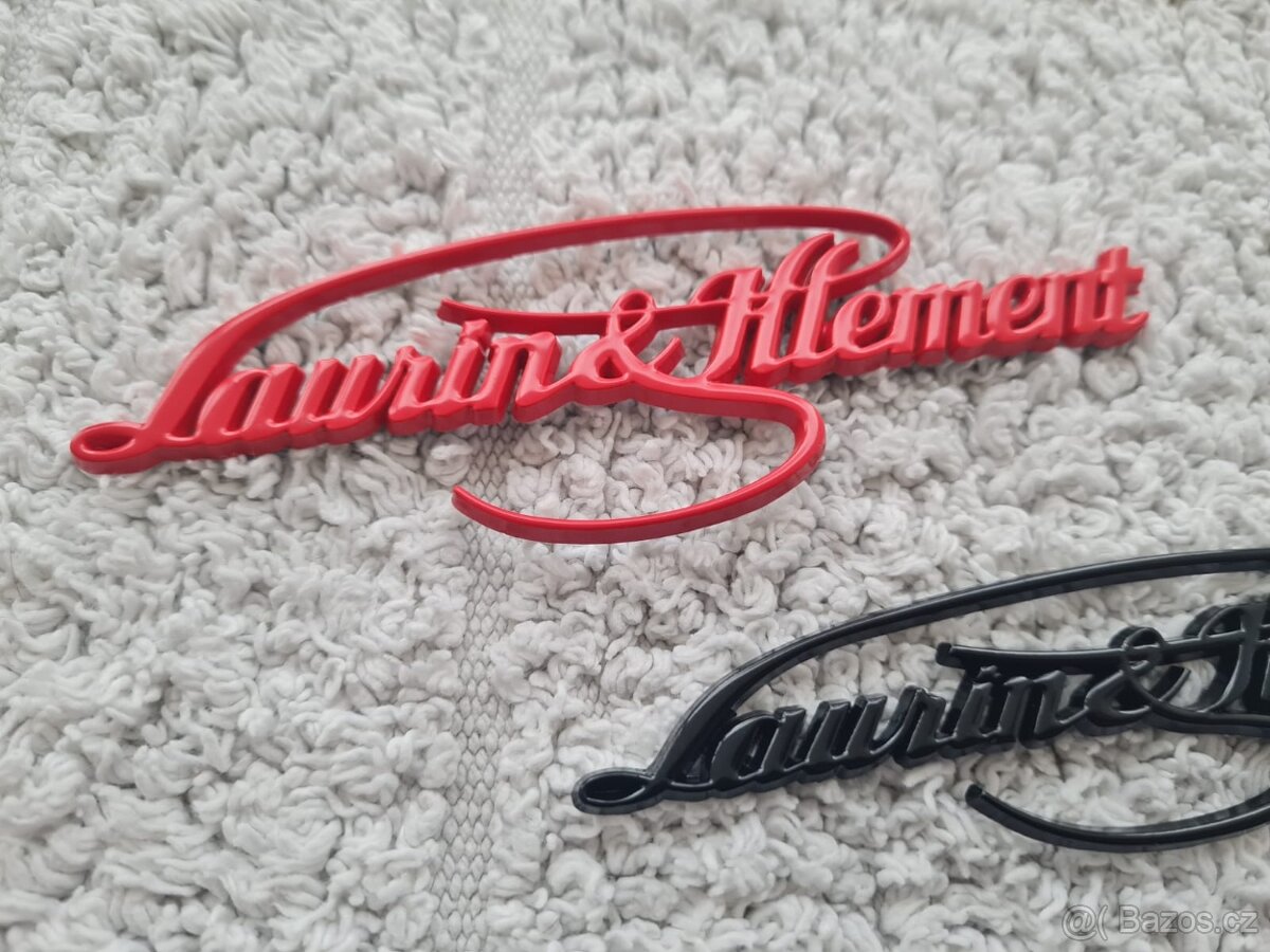 Nápis Laurin Klement , chrom, zlatý, červený, čierny - 8
