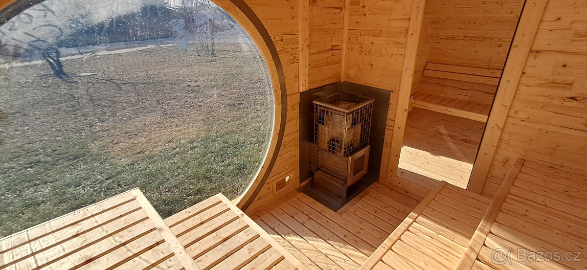 Venkovní oválná sauna s panoramatickým oknem s odpočívárnou - 8