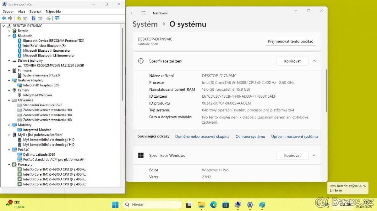 DELL LATITUDE E5580 /i5-6300/16GB/SSD256GB/WIN11/ZÁRUKA - 8