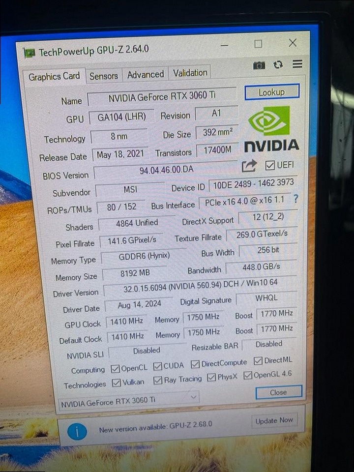 MSI RTX 3060ti Gaming X 8GB - 8