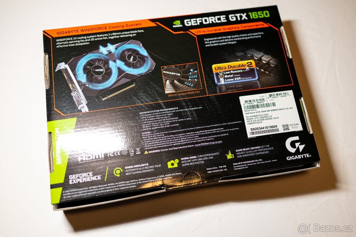 grafická karta Gigabyte GeForce GTX 1650 D6 WindForce OC 4G - 8
