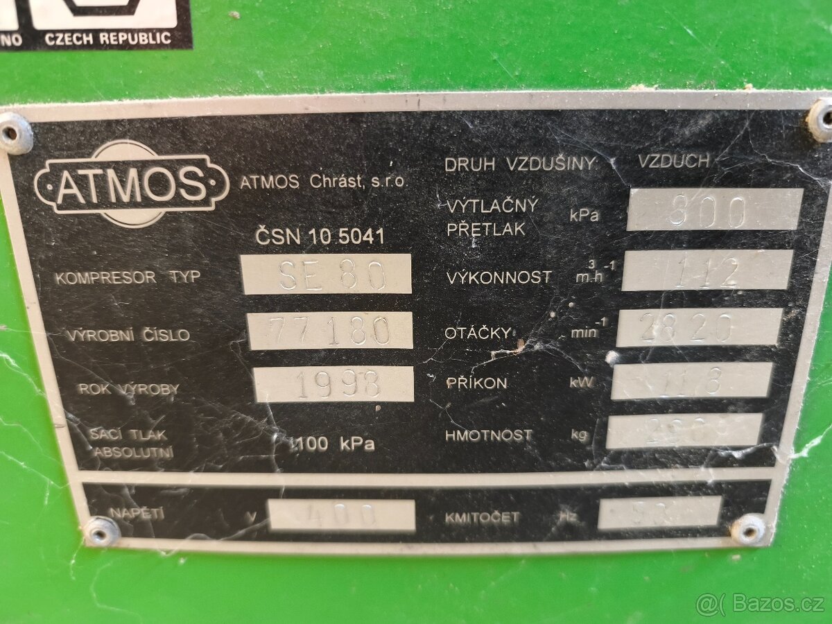 Prodám šrouboví kompresor atmos se 80 - 8