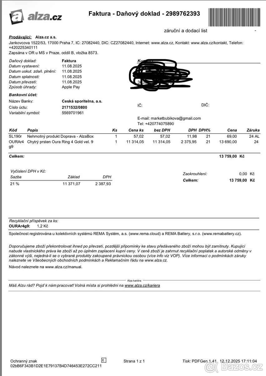 Chytrý prsten - Oura Ring Gen 4 - vel.9 - 8