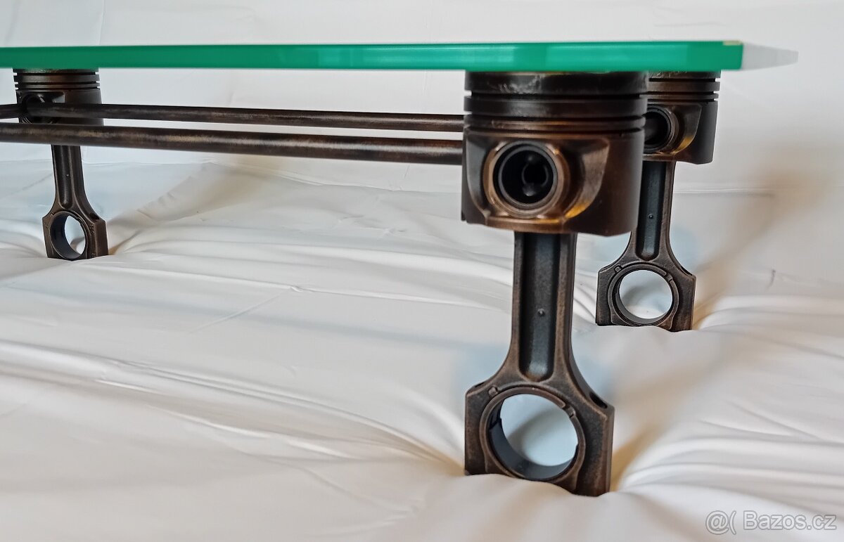 KONFERENČNÍ STOLEK PATINOVANÝ KOV - TVRZENÉ SKLO - 8