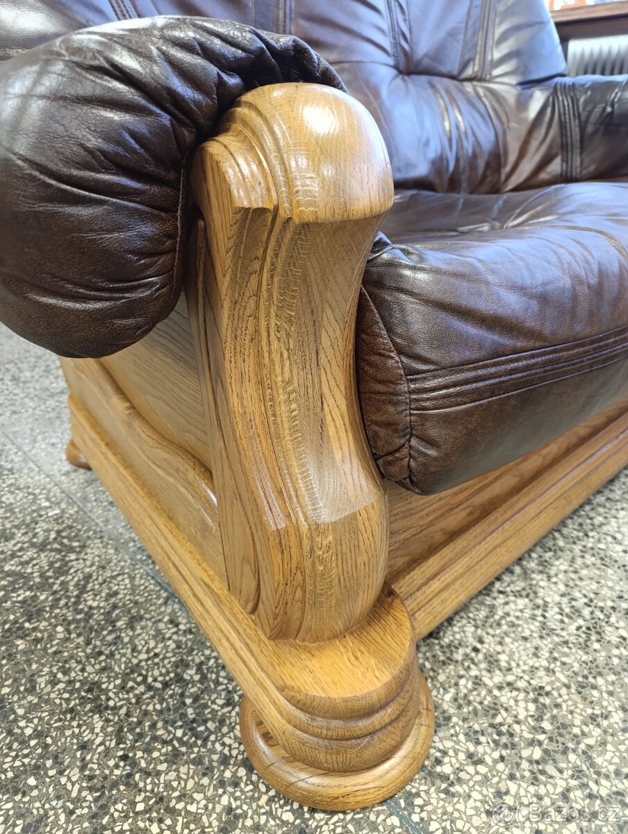 Rustikální kožená sedací souprava, 3 + 2 +1, masív - 8