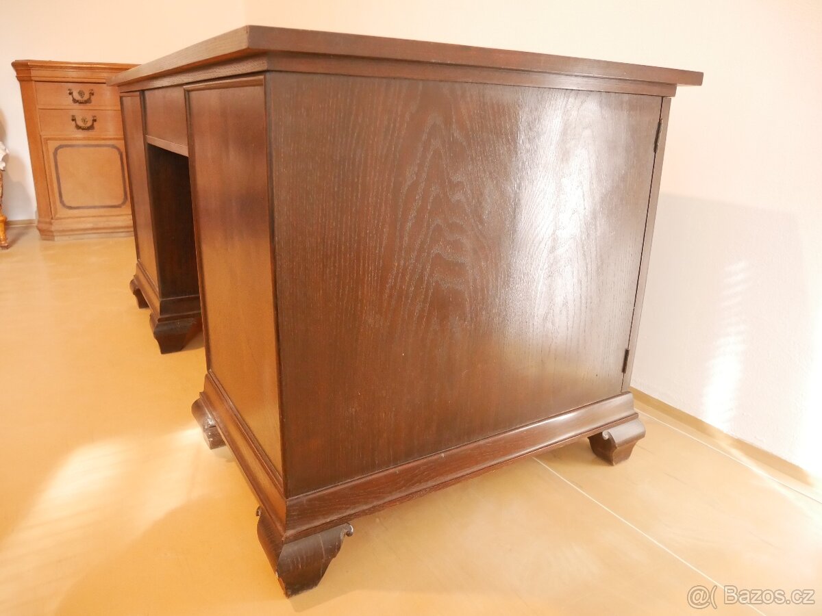 Masivní starožitný psací stůl - dub, ruční řezby vinné révy - 8