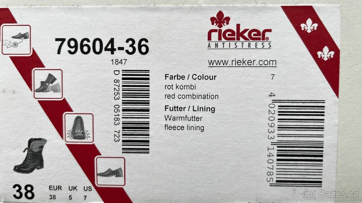 RIEKER 79604 Red Combination vel 38, dámské polokozačky - 8