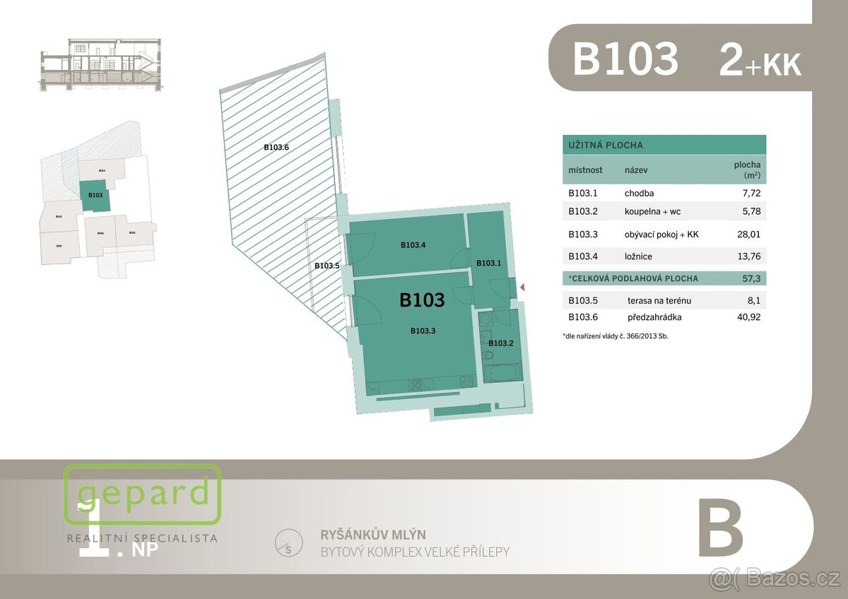 Prodej bytu v novostavbě 2+kk, 58m2 se zahradou 41m2 v proje - 8