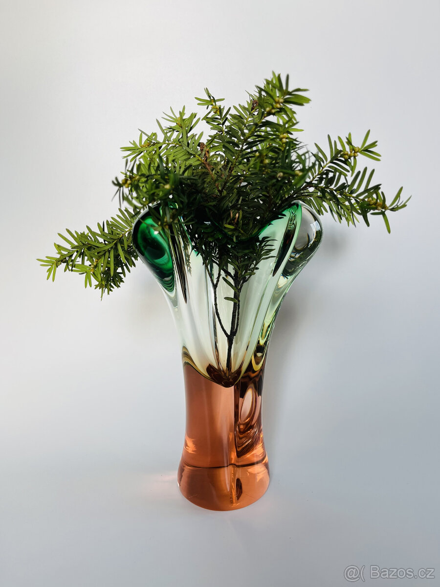 Váza 23 cm, barevné hutní sklo J. Hospodka Chřibská - 8