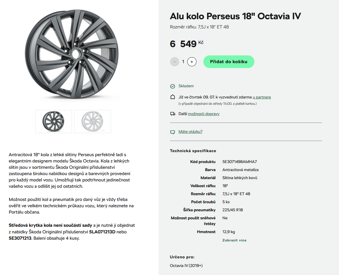 Originál Škoda Perseus 18" Octavia IV - 8
