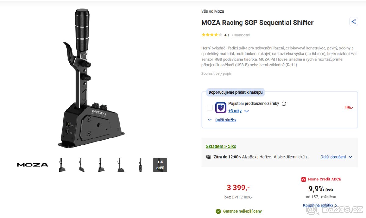 MOZA R5 Racing Set + Shifter + Handbrake + Křeslo – TOP STAV - 8