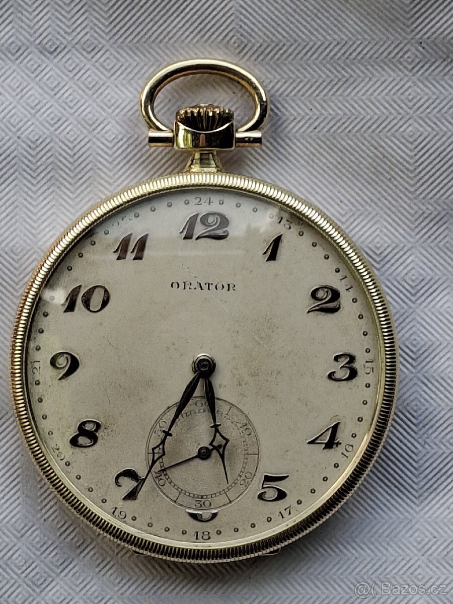 Zlaté 14K starožitné kapesní hodinky ORATOR - 8