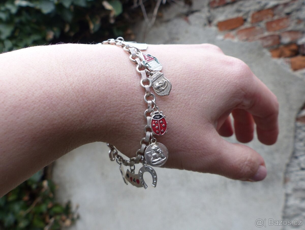 Žebrácké náramky, stříbrné náramky s ověsky - 8