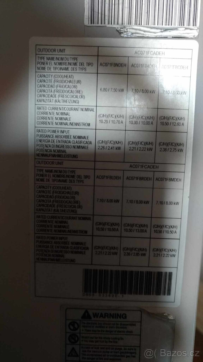 Klimatizace split Samsung AC071FCADEH 7.1- 8.0 kw - 8