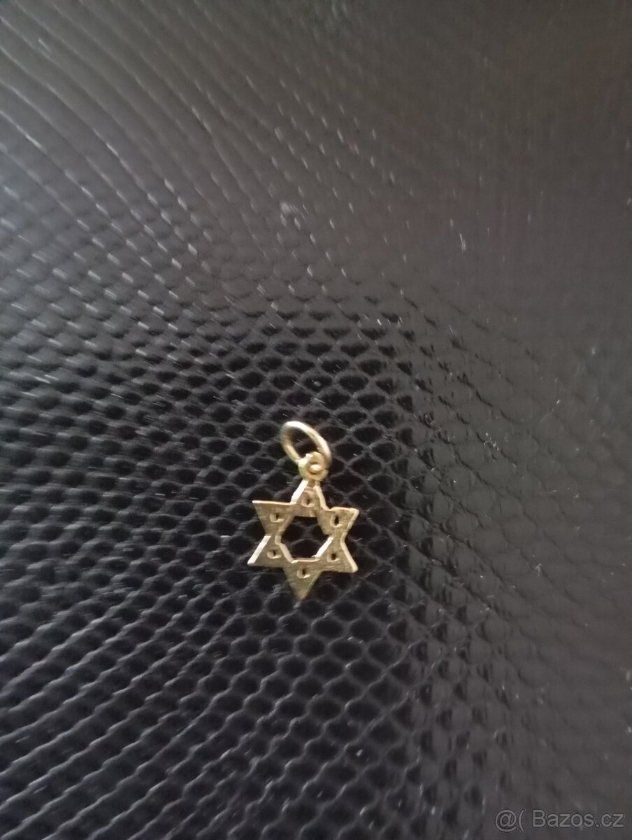 perlová šňůra,zlatá Davidova hvězda,vintage kříž zlato+akvam - 8
