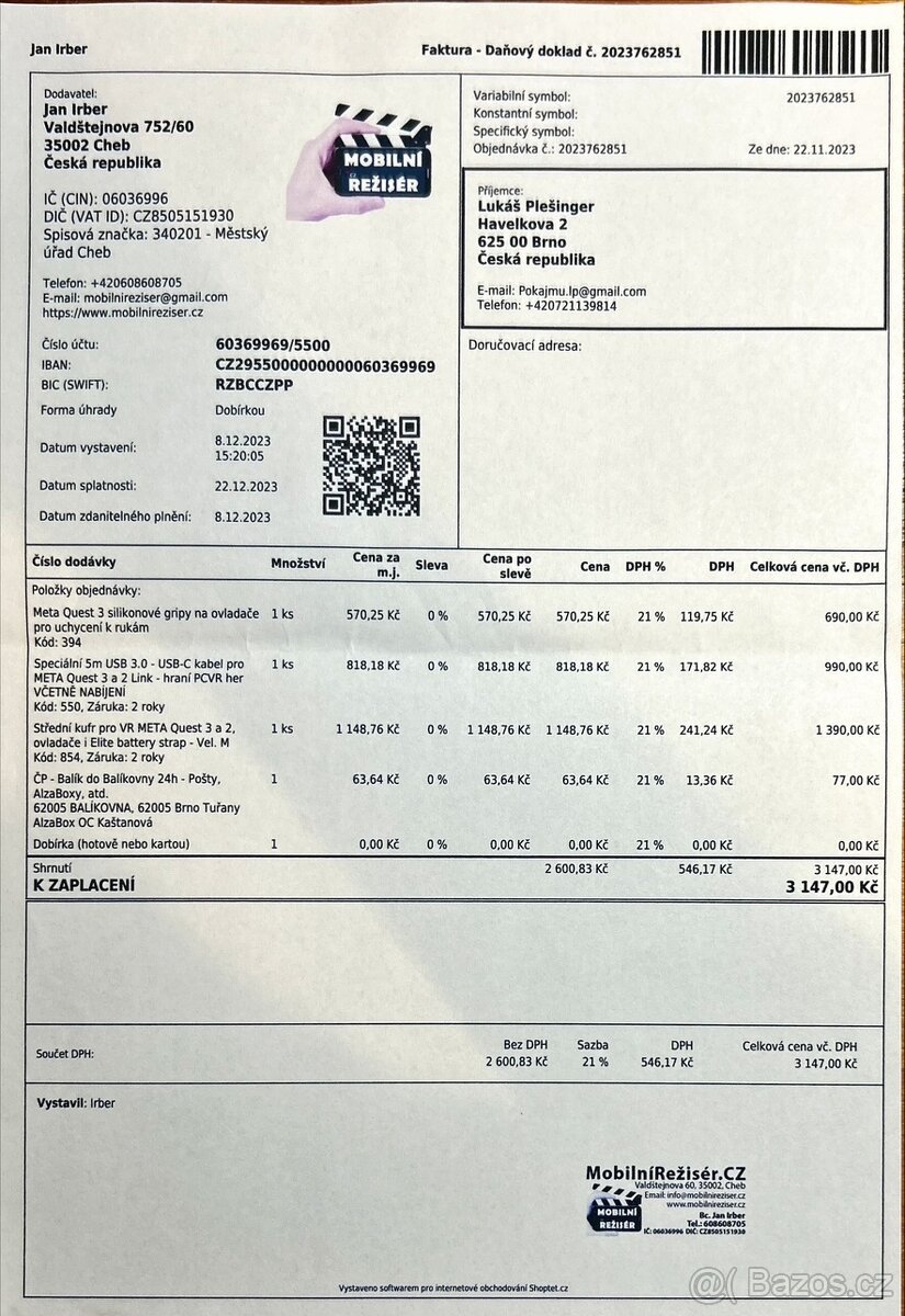 Meta Quest 3 128GB + příšlušenství - PC 22 tis - 8