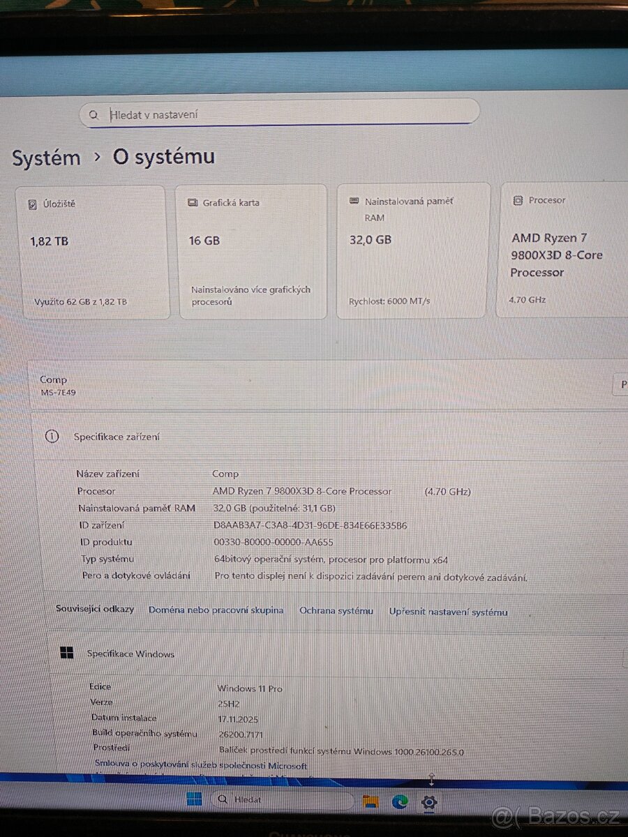 Nový RX9070XT; AMD 7 9800x3D; DDR5 32GB; X870E; SSD 2TB - 8