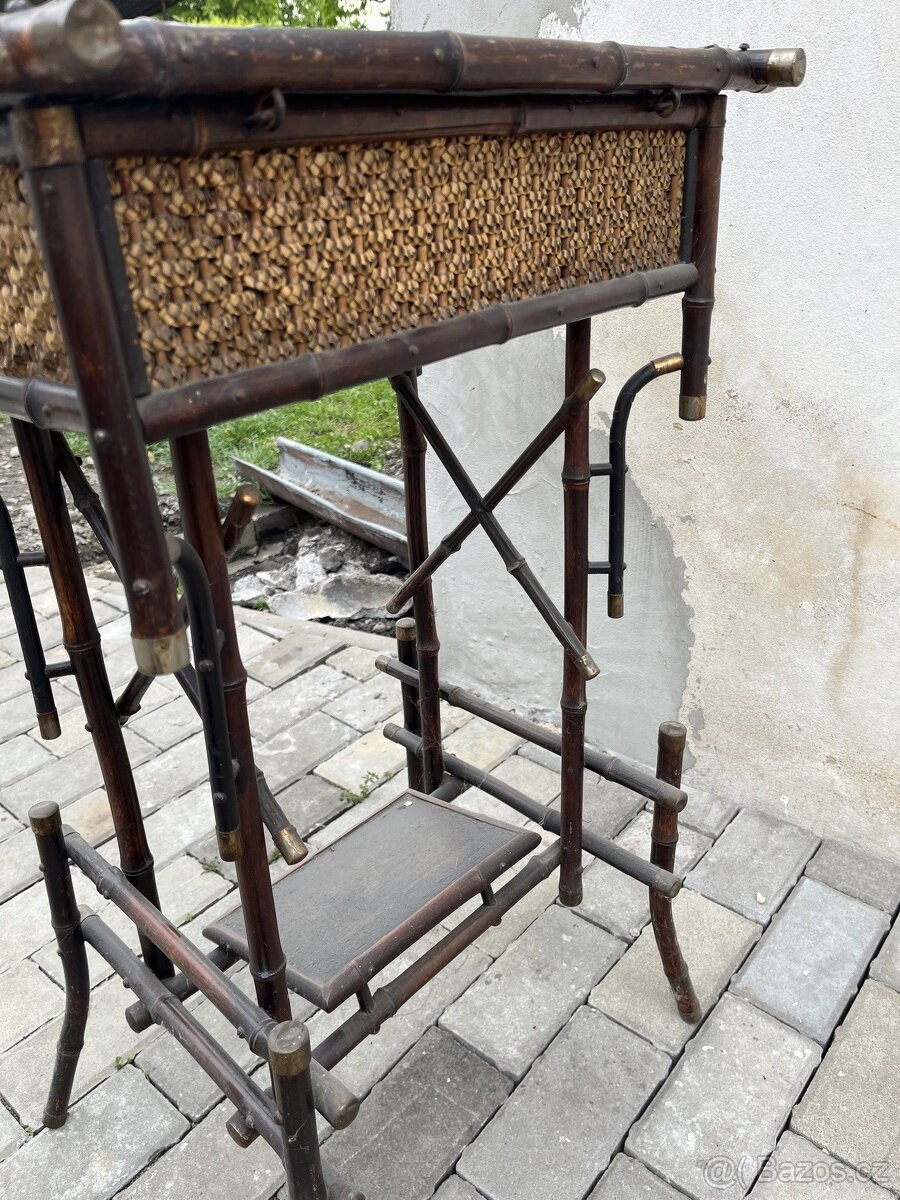 Starý stolek,ratanový Bambus - 8