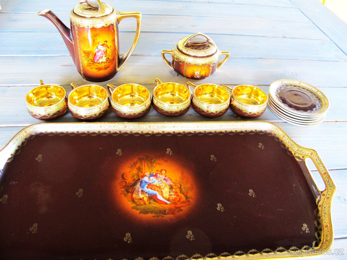 Pozlacený starožitný porcelánový servis DONATELLO - 8