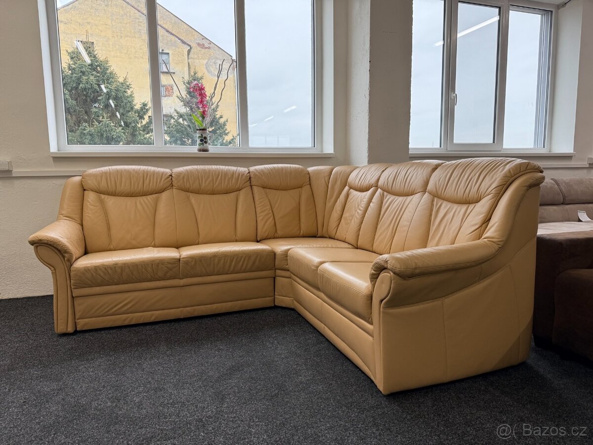 Sedací souprava rohová -rozkládací +taburet -kůže - 8