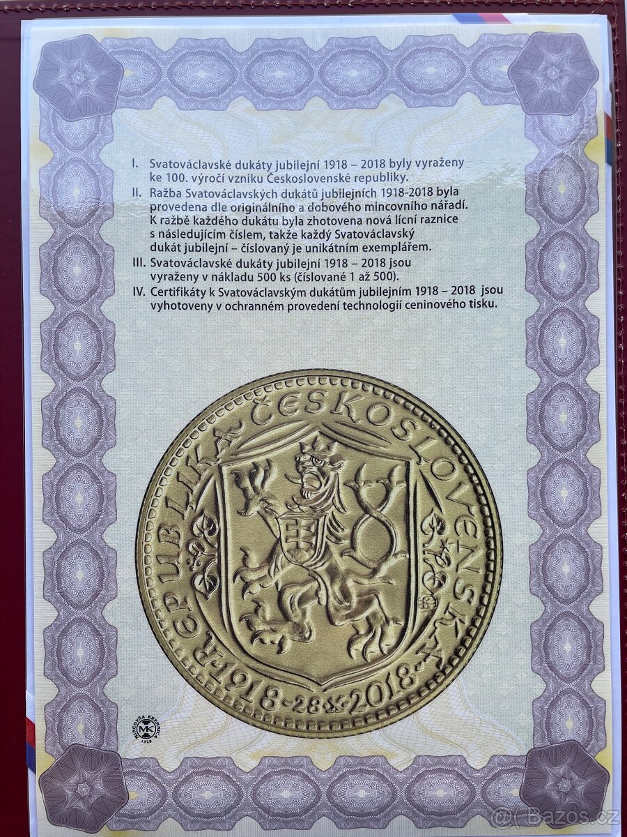 Jubilejní svatováclavský dukát - ČÍSLOVANÝ - 1918-2018 -TOP - 8