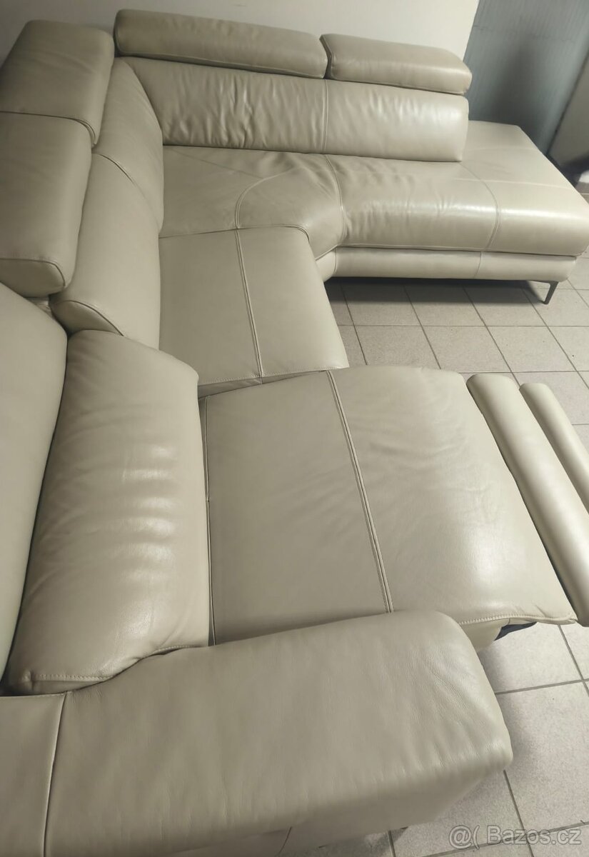 Kožená rohová sedací souprava - PRAVÁ KŮŽE, jak NOVÁ - 8