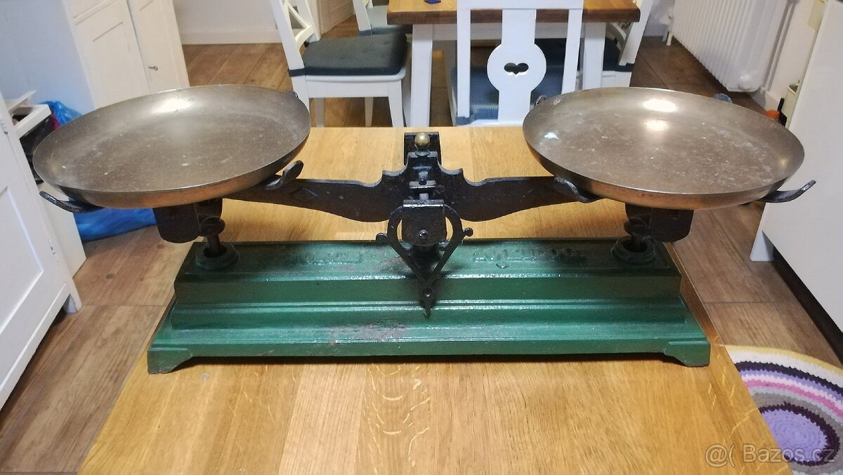 STAROŽITNÉ SECESNÍ KUCHYŇSKÉ VÁHY ROBERVAL FRANCIE - 8