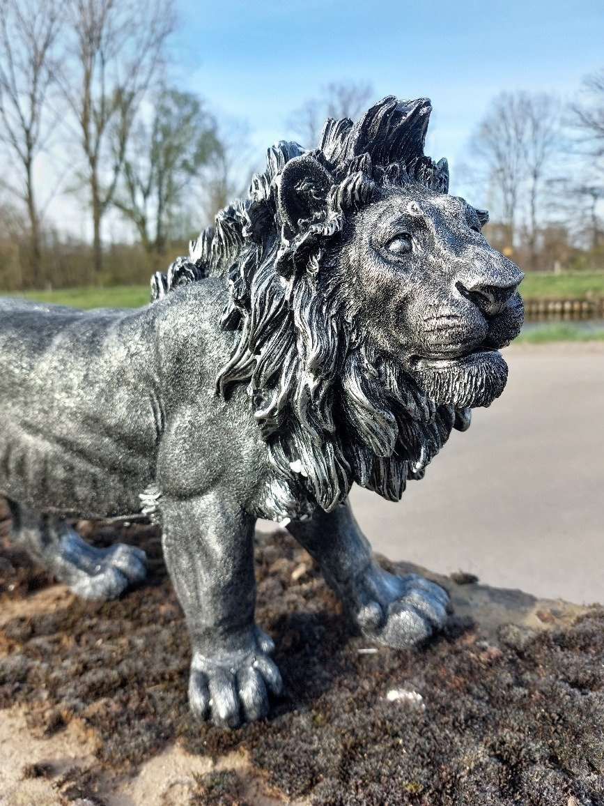 Socha stříbrného Lva Polyresin, 60cm - 8