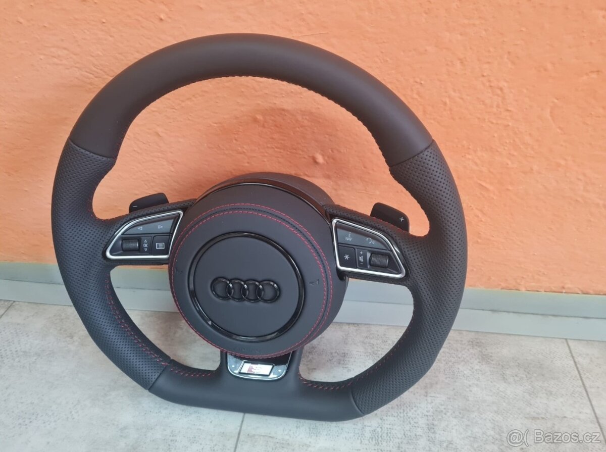 AUDI MULTIFUNKCNY VOLANT S AIRBAGOM A PADLAMI, červená niť - 8