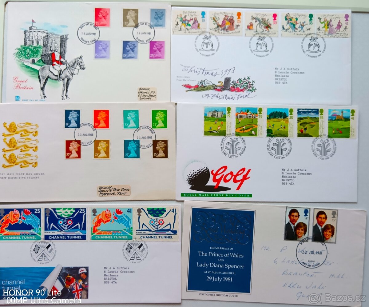 10x obálky FDC - Anglie. 1. - 8