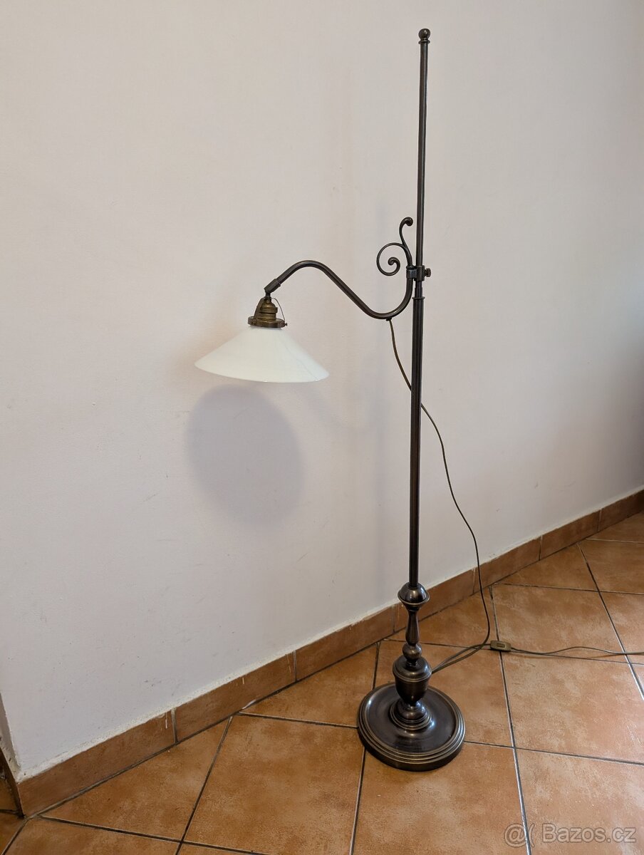 stojací podlahová mosazná lampa, zelené nebo bílé stínidlo - 8