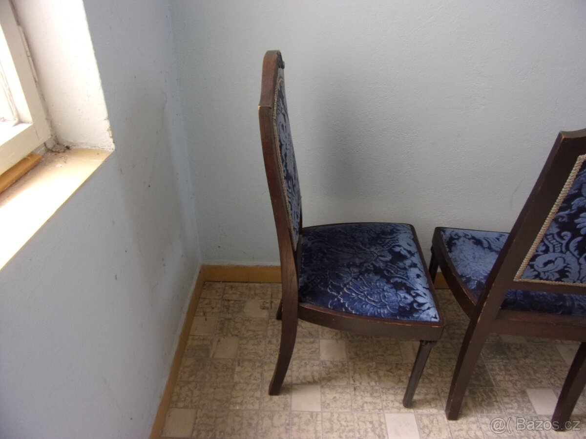 Starý retro nábytek, dřevěné židle, 1. republika, 3+1ks - 8