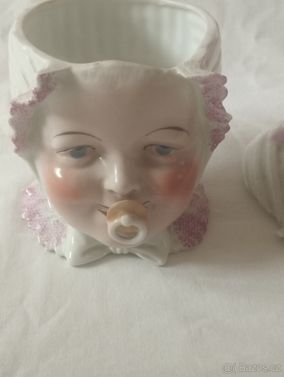 Stará porcelánová dóza na dudlíky - miminko - 8
