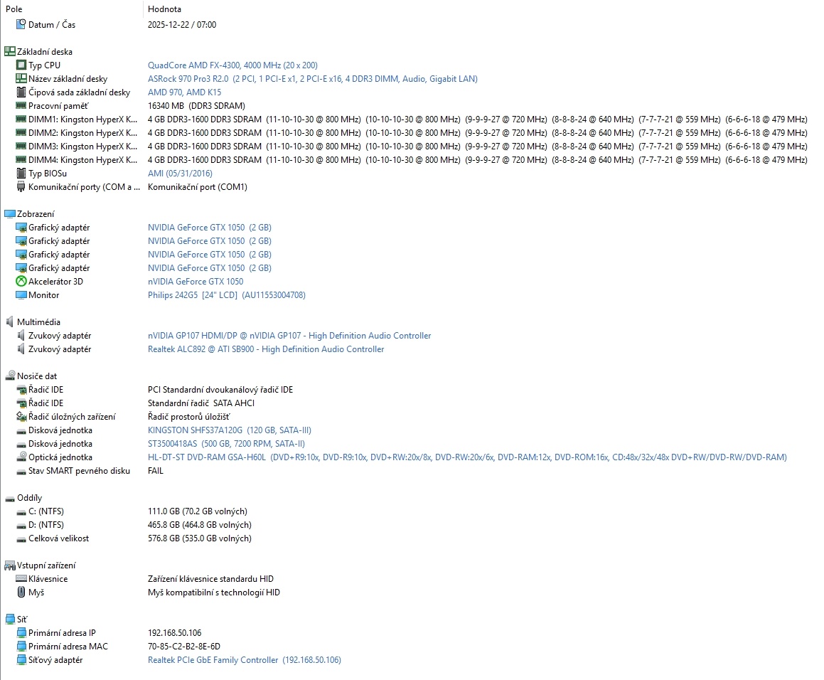 PC ASRock 970Pro3 s FX-4300 3,8 GHz/RAM 16 GB/GTX 1050/Win11 - 8