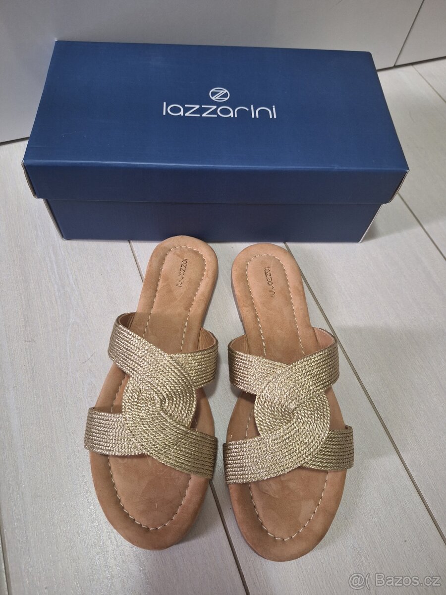 Nove kozene zlate bezove sandalky nazouvaky Lazzarini - 8