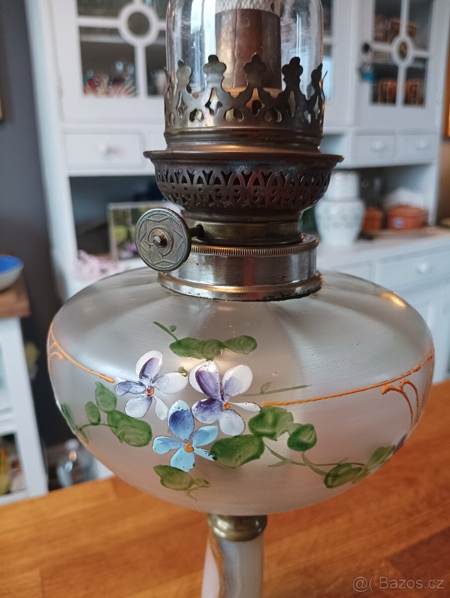 STAROŽITNÁ RUČNĚ MALOVANÁ PETROLEJKA SECESE/ART DECO FRANCE - 8