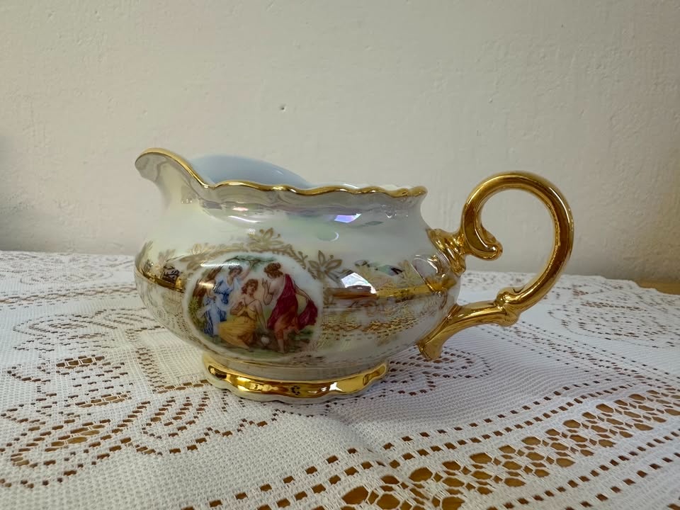 Kávový/čajový set 15ks,TŘI GRÁCIE,zlatá/perleťová, nepoužité - 8