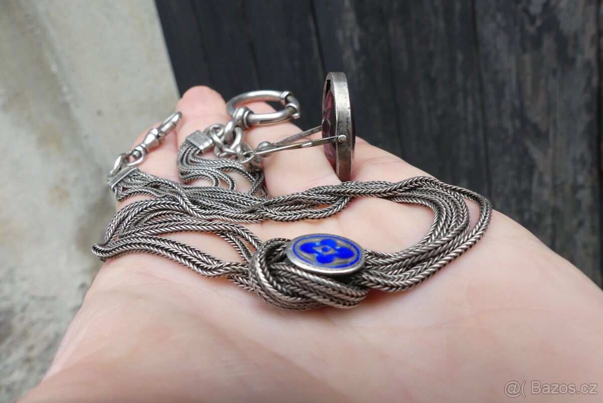 Stříbrný šatlén, řetízek na hodinky s přívěškem - 8