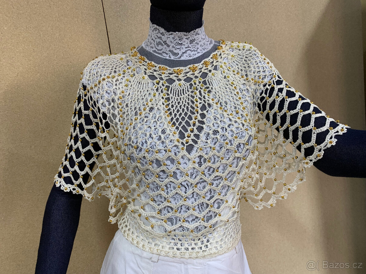 Dámské oblečení - háčkovaný top s korálky - 8