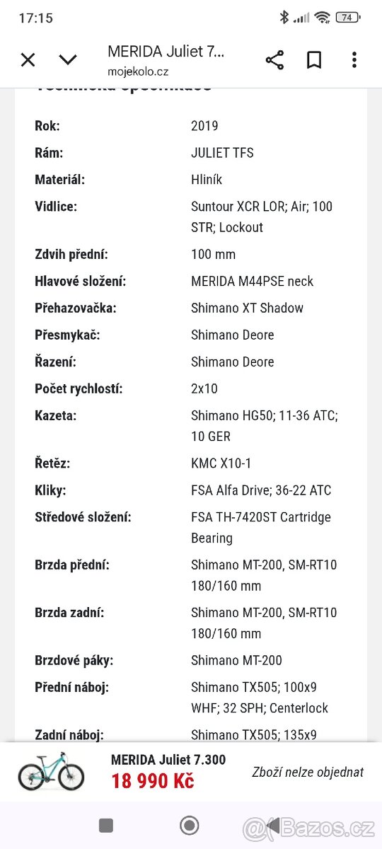 Prodej dámského kola Merida Juliet 7.300 - 8