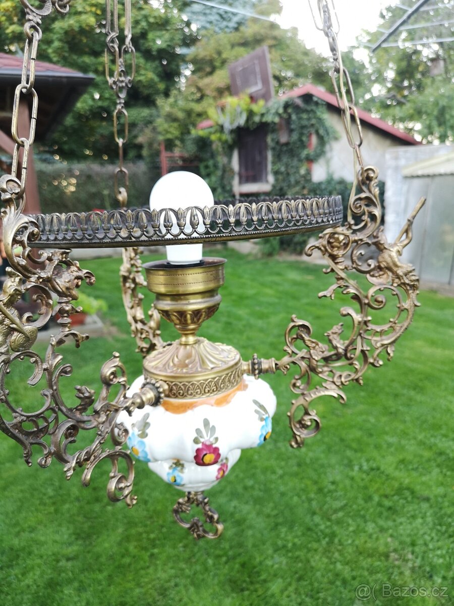 Mosazný lustr, petrolejka - 8