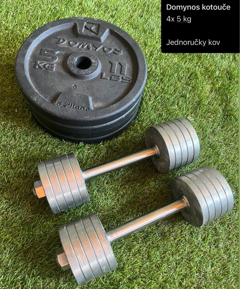 Domácí posilovna - klec, lavice, činky, kotouče, osy - 8