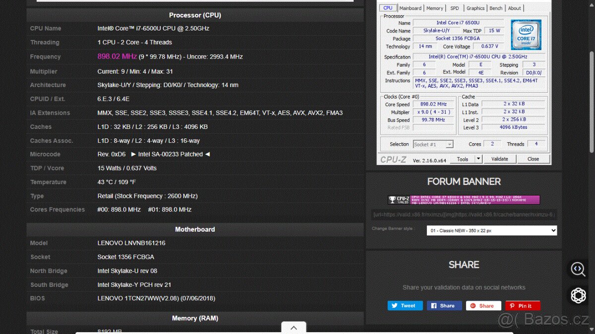 Lenovo IdeaPad 15.6 i7-6500U CPU @ 2.50GHz - 8