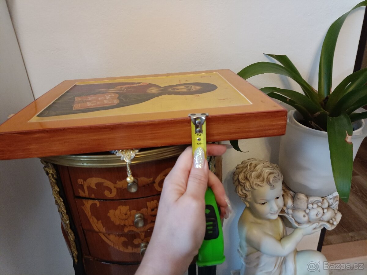 Starožitná dřevěná, lakovaná a zlacená Ikona. - 8