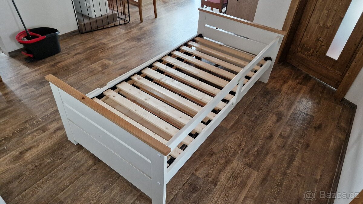 Postel 2v1 – výsuvné dvojlůžko, bílo-dřevěná, 190×180 - 8