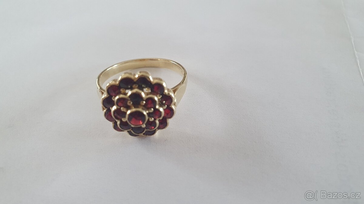 Starožitný náhrdelník a prsten český granát - 8