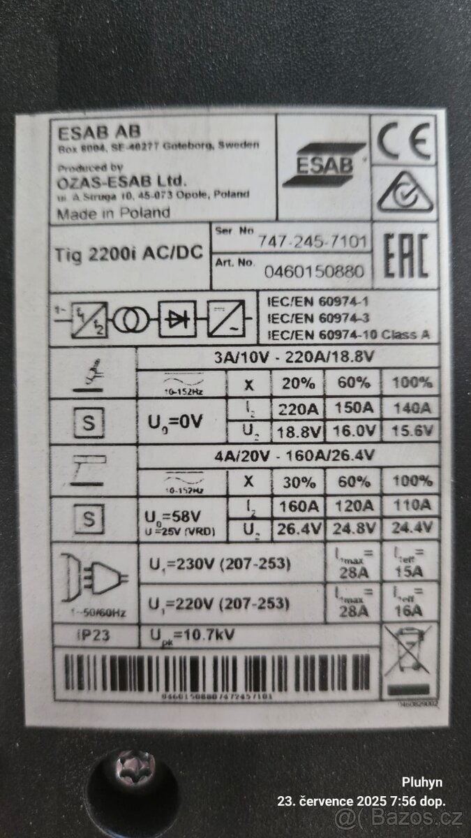 Svářečka TIG ESAB 2200i AC/DC - 8