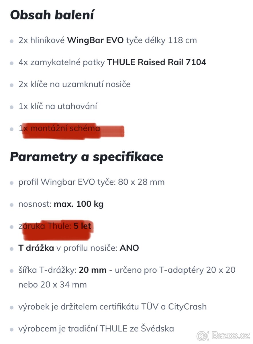 Thule příčníky na hagusy. WingBar + patka 7104 - 8
