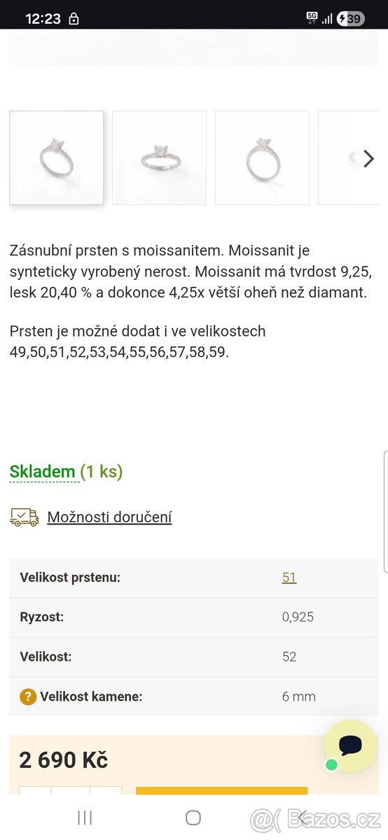 Zásnubní prsten s moissanitem vel 49 - 8