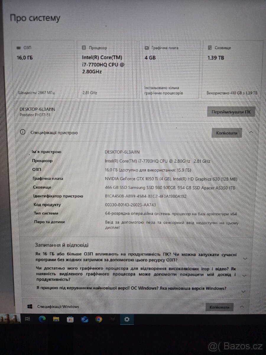 Notebook Acer Predator 17 Helios 300 - 8